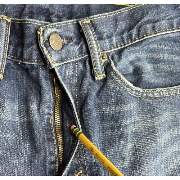 Levi’s 514 Jeans Men 32x34 (Actual 31x33) Blue Straight Distressed Whiskers - Picture 5 of 10